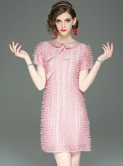 Chic Lapel Bowknot Tassel Sheath Mini Dress