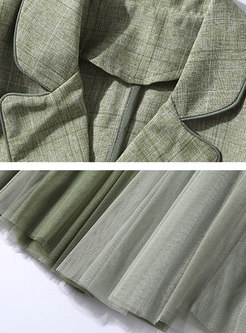 All-matched Slim Blazer & Mesh Color-blocked Splicing Skirt