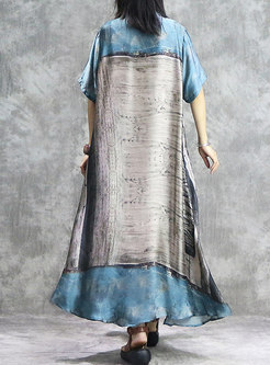 Print O-neck Asymmetric Maxi Dress With Cami