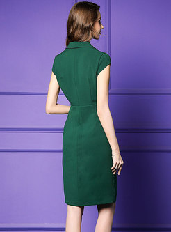 Solid Color Lapel Embroidered Split Bodycon Dress