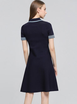 All-matched Turn-down Collar Knitted Skater Dress