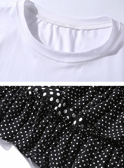 Brief White T-shirt & Polka Dot Falbala Skirt