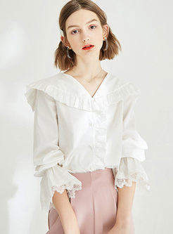 Brief Solid Color Doll Collar Loose Blouse