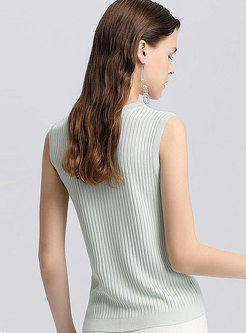 Brief Solid Color Sleeveless Slim Knitted Top