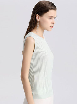 Brief Solid Color Sleeveless Slim Knitted Top