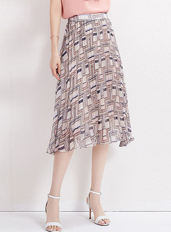 Stylish Print High Waist Pleated Skirt