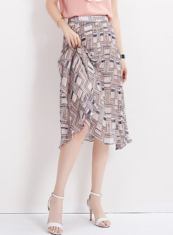Stylish Print High Waist Pleated Skirt