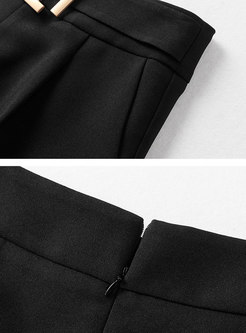 Elegant Black High Waist Buckle Shorts