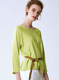Chic O-neck Belted Hollow Out Knitted Top