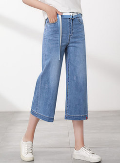 Brief High Waist Cotton Slim Straight Jeans