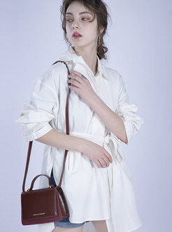 Brief Belted Lapel White Cotton Casual Trench Coat