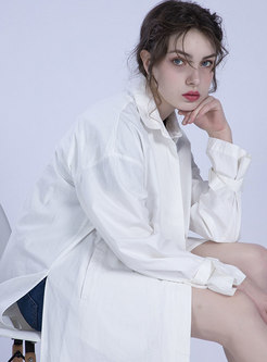 Brief Belted Lapel White Cotton Casual Trench Coat
