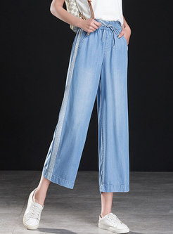 Stylish Striped Splicing Tied Casual Wide Leg Pants