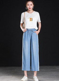 Stylish Striped Splicing Tied Casual Wide Leg Pants