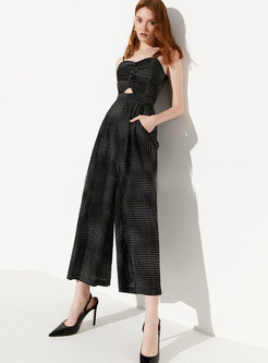 Polka Dot Sleeveless Hollow Out Slim Jumpsuit