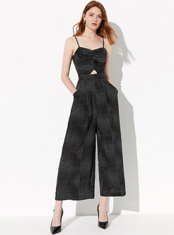 Polka Dot Sleeveless Hollow Out Slim Jumpsuit