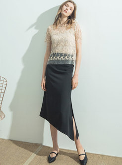 Elegant Asymmetric Split High Waist Sheath Skirt