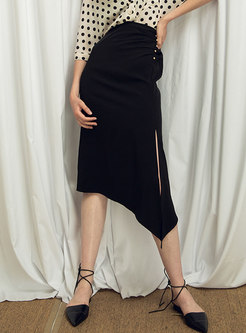 Elegant Asymmetric Split High Waist Sheath Skirt