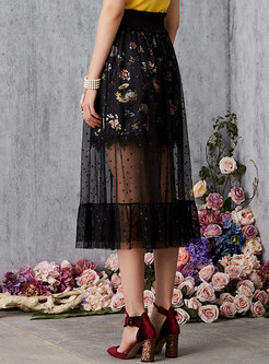 All-matched Mesh Splicing Tied Pleated Skirt