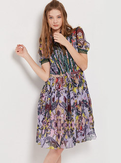 Stylish Multi-color Floral Print Chiffon Skater Dress