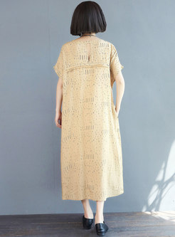 Brief Print Backless Elastic Waist Casual Maxi Dress