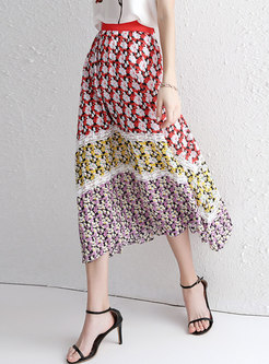 Fashion Multi-color Print Silk A Line Skirt
