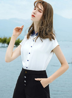 Color-blocked Lapel Single-breasted Slim Top