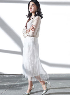 Chic Mesh Pleated White High Waist Irregular Skirt