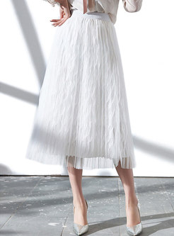 Chic Mesh Pleated White High Waist Irregular Skirt