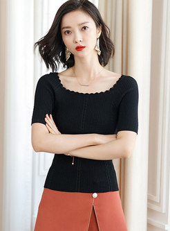 All-matched O-neck Short Sleeve Black Knitted T-shirt