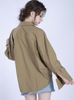 Trendy Solid Color Single-breasted Loose Blouse