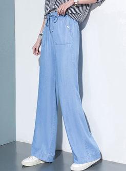 High Waist Tied Wide Leg Jeans With Pocket