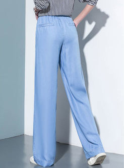 High Waist Tied Wide Leg Jeans With Pocket