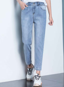 Stylish High Waist Harem Jeans With Pocket