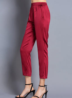 Elastic High Waist Solid Color Silk Pants