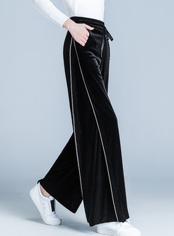 Stylish Velvet All-matched Tied Casual Wide Leg Pants