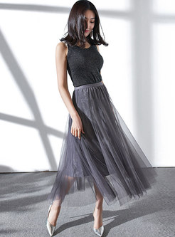 High Waist Mesh Pleated All-matched Skirt