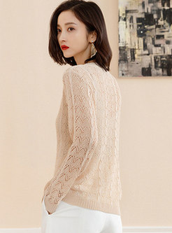 Hollow Out V-neck Single-breasted Loose Cardigan
