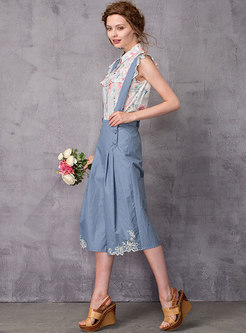 Lace Embroidered Knee-length Casual Overalls