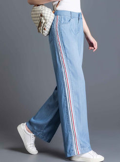 Casual Color-blocked Stripe Wide Leg Jeans
