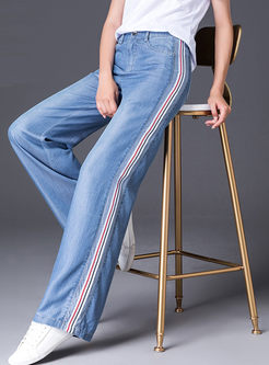 Casual Color-blocked Stripe Wide Leg Jeans