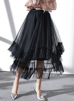 Stylish Mesh High Waist Black Slim Irregular Skirt