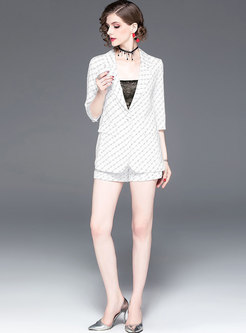 Brief Lapel White Print Striped Two-piece Outfits