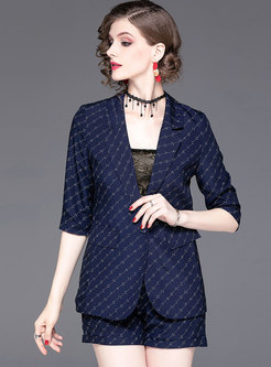 Brief Lapel Blue Print Striped Two-piece Outfits