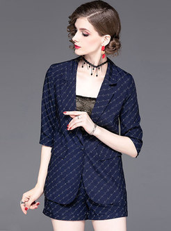 Brief Lapel Blue Print Striped Two-piece Outfits