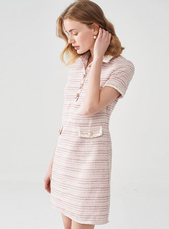 Elegant Color-blocked Lapel Sheath Mini Dress