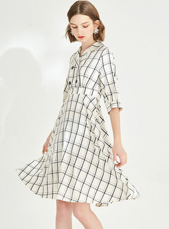 Chic Lapel Plaid Double-breasted Skater Dress