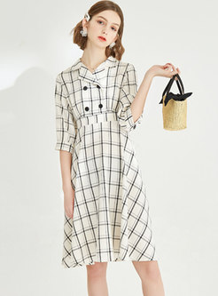 Chic Lapel Plaid Double-breasted Skater Dress