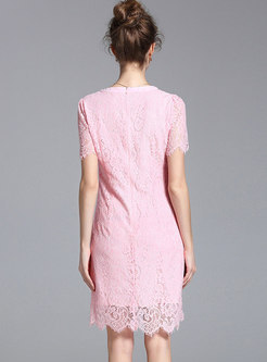 Lace Splicing Pink Perspective Sheath Dress