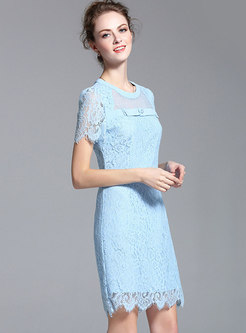 Hollow Out Lace Bowknot Lace See-though Bodycon Dress